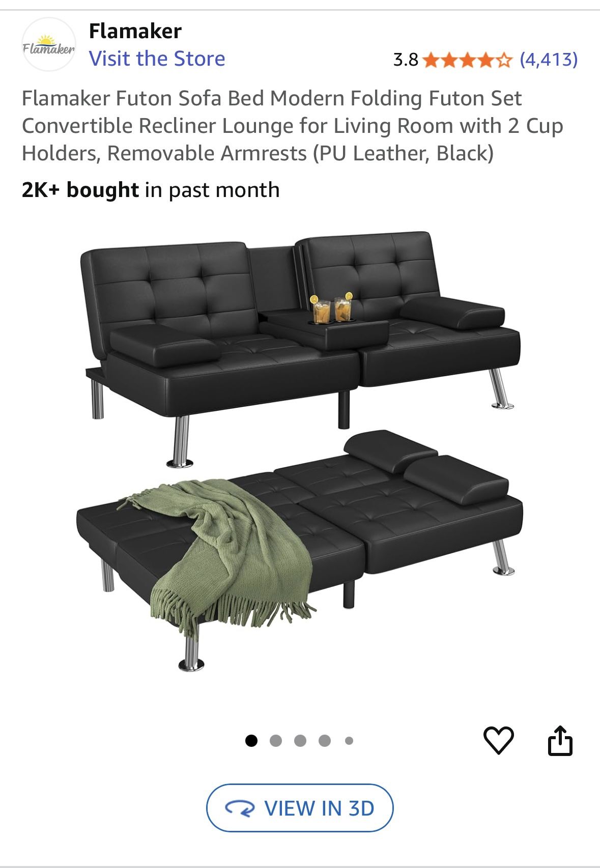 Modern Convertible Loveseat Futon – New & Assembled (Two Available)