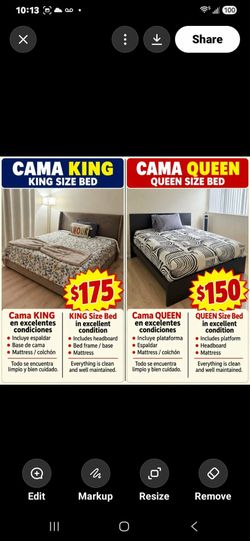 Queen bed 150$  kind bed 175$ with mattress  including