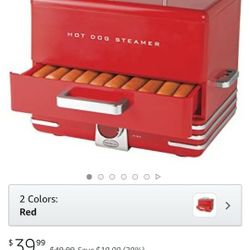 Nostalgia Extra Large Diner-Style Steamer 24 Hot Dogs and 12 Bun Capacity, Perfect For Breakfast Sausages, Brats, Vegetables, Fish-Red