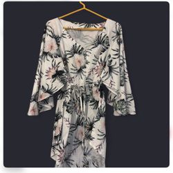 White Floral Mini Dress With Tie Waist