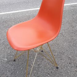 Mid Century Modern Style Eames Eiffel reproduction Orange Seat With brass Wire Base