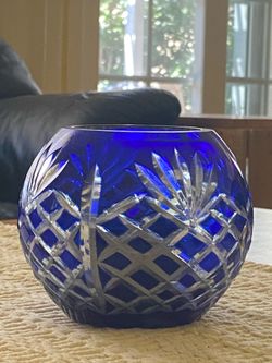 Cobalt blue Romanian Bohemian crystal glass candleholder decorative vase