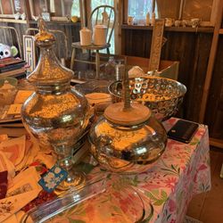 Mercury Glass Bowl And Vases
