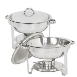 Pack of 2 Round Chafing Dish Full Size 5 Quart Stainless Steel Deep Pans Chafer Dish Set Buffet Catering Party Events Warmer Serving Set Utensils w/Fu