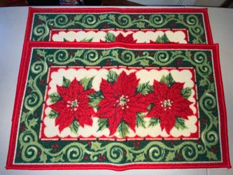 (2) FLOOR MAT(19"x32") CHRISTMAS POINSETTIA FLOWERS