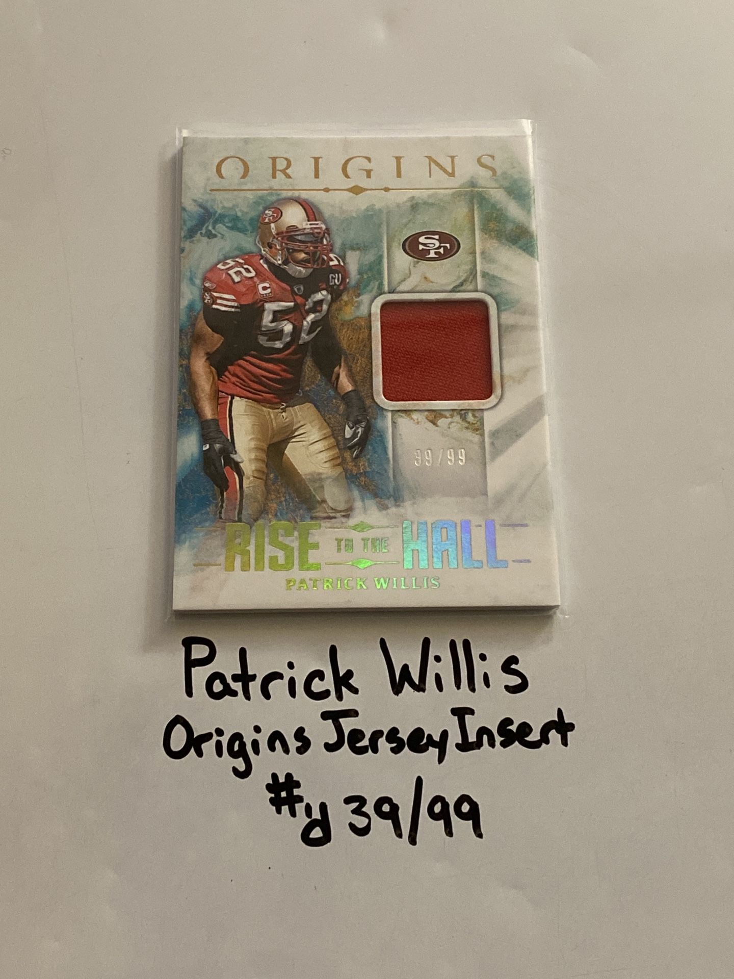 Patrick Willis San Francisco 49ers Hall of Fame LB Origins Short Print Insert Jersey Card. #’d 39/99.