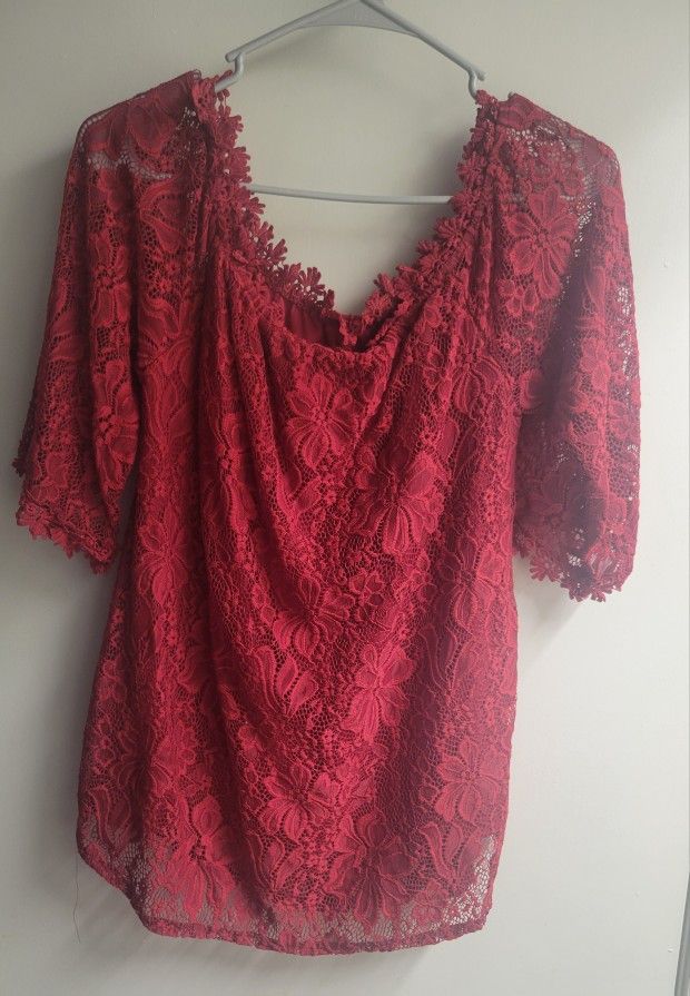 Red Flower Lace Shirt