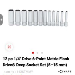 12 pc 1/4" Drive 6-Point Metric Flank Drive® Deep Socket Set (5–15 mm)
Item no :112STMMY