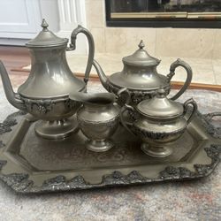 5-piece Antique silver on copper tea set