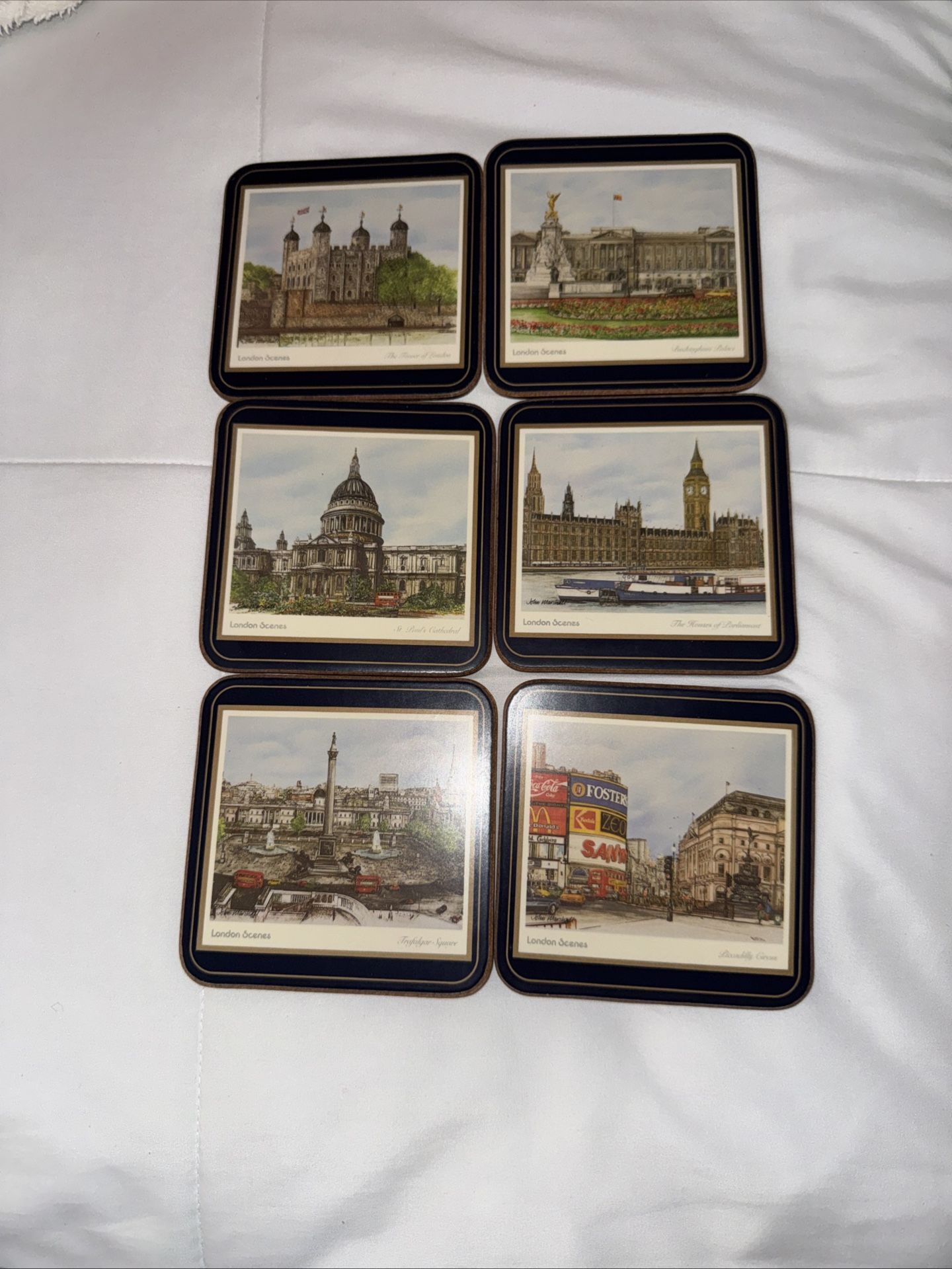 Vintage Pimpernel Beverage Coasters Cork Backed London Scenes Set of 6 England Vintage