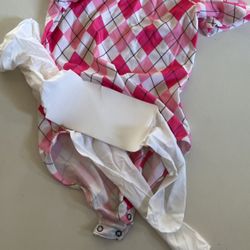 Plaid bodysuit size 4/5T &  white tights