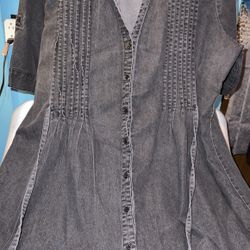 Black Denim Long Shirt With Ties Size 2X