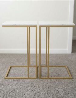 Set of 2 C-Shape Side Tables Gold and White