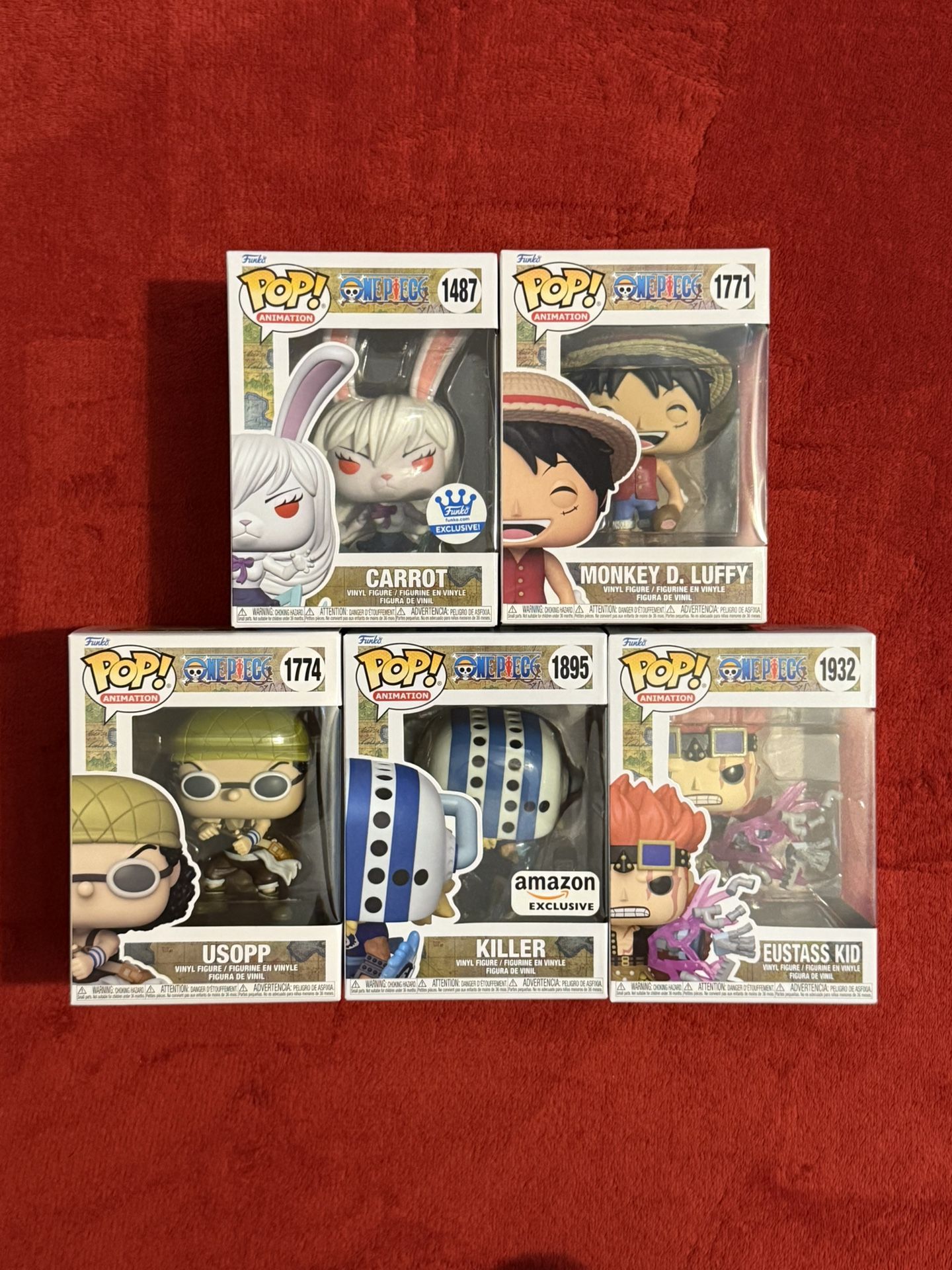 Funko Pop Animation One Piece Luffy Usopp Carrot Killer Eustass Kid Bundle.