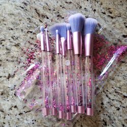 7pcs glitter makeup brush set with cosmetic bag
