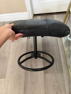 Black Leather Ottoman with Metal Base