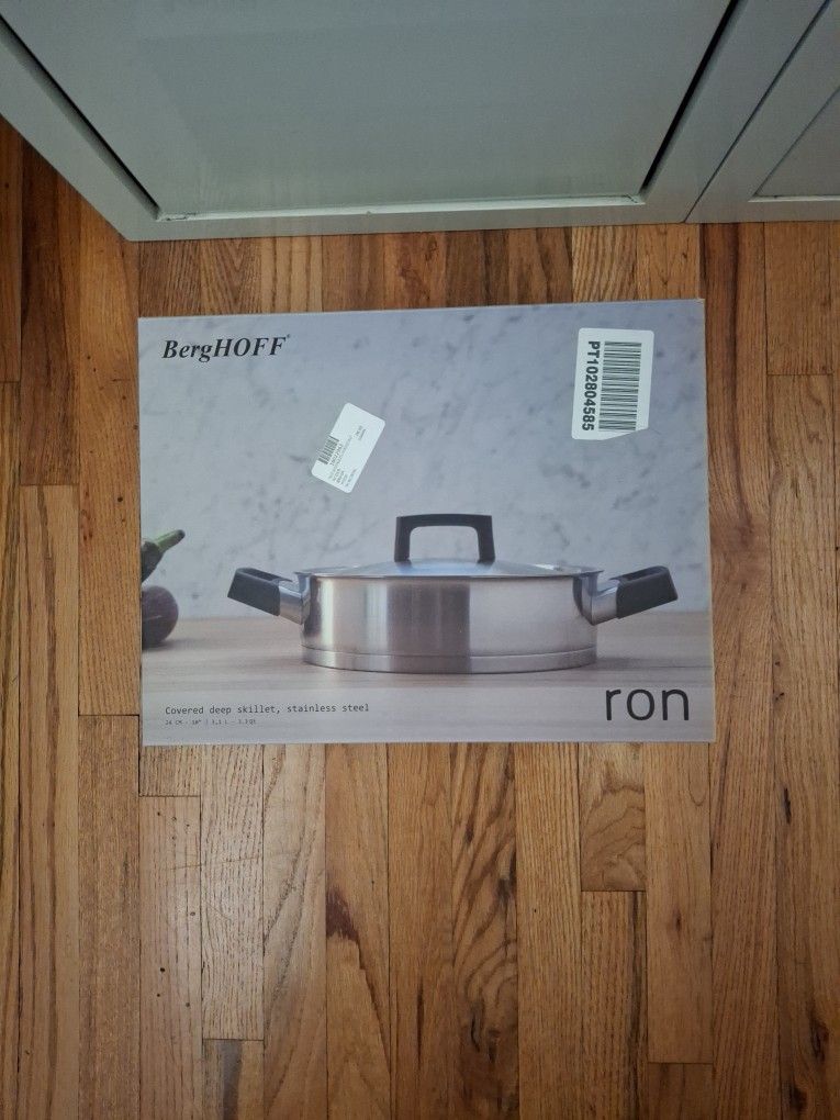 NIB BergHOFF Silver/Black Ron 10" Covered Deep Skillet