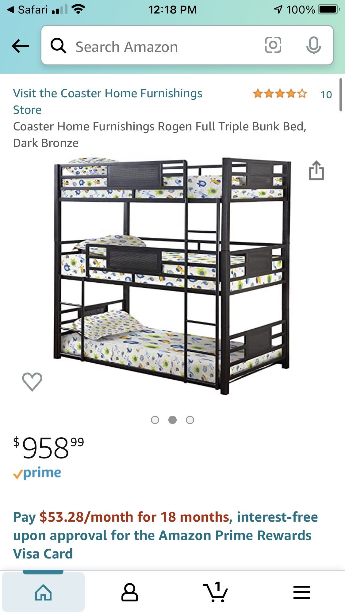 Full Size Triple Bunk Bed. Frame 2 Matresses