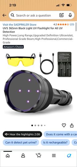 UV5 365nm Black Light UV Flashlight for All UV Detection