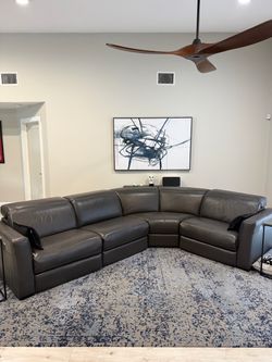 Gray Leather Sectional Sofa with Recliners