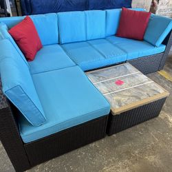 Patio Sectional New Fully Assembled Blue Cushions 