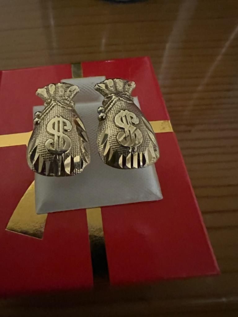 10k Money Bag Gold Earrings