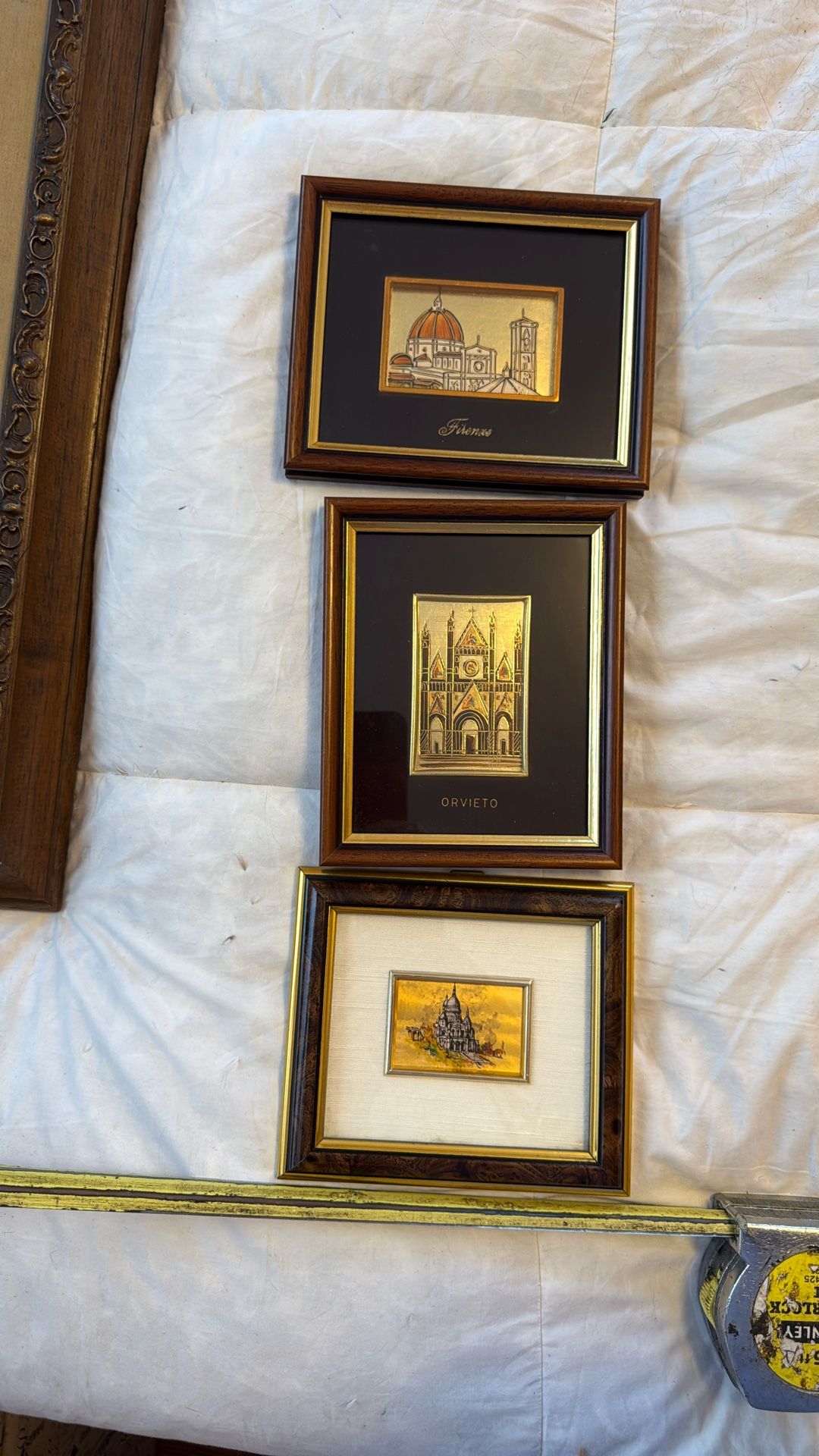 two Italian And One French Gold Leaf Small Pictures