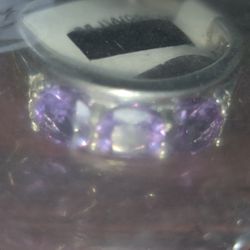 silver ring purple stones size 11