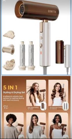 Dual Voltage Hair Dryer for Travel, GOMYTH 5 in 1 Air Styler with High-Speed Blow Dryer, 100V-240V for Worldwide Use, Compact, Plasma Scalp Protection