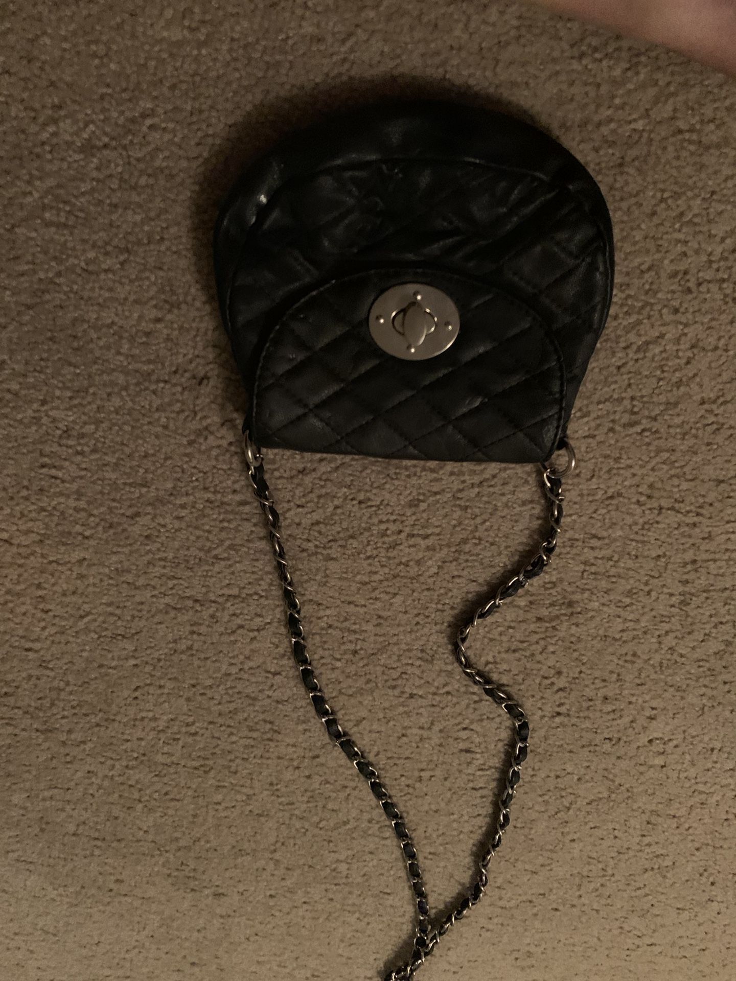 Black quilted cross body purse
