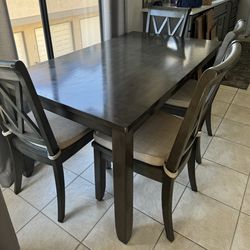 Wood Dining Table w/ 4 Chairs, Cushions & Matching Bench