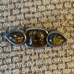 Vintage Amber Brooch Estate Baltic Amber Pin Sterling Silver Signed  TG 1 3/4” length by 3/4” wide  
