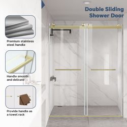 Double Sliding Shower Door Tempered glass 72x76
