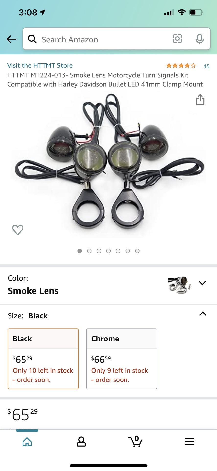 Smoke Lens Motorcycle Turn Signals Kit Compatible with Harley Davidson Bullet LED 41mm Clamp Mount