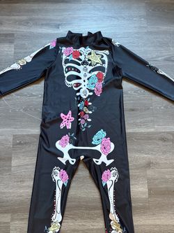 Title: Girls Día de los Muertos Skeleton Costume Jumpsuit – Size Small