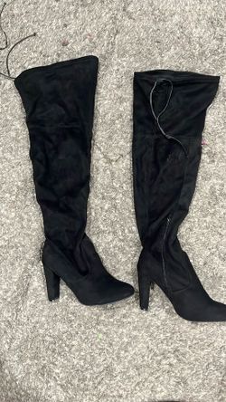 size 9 black thigh high heels