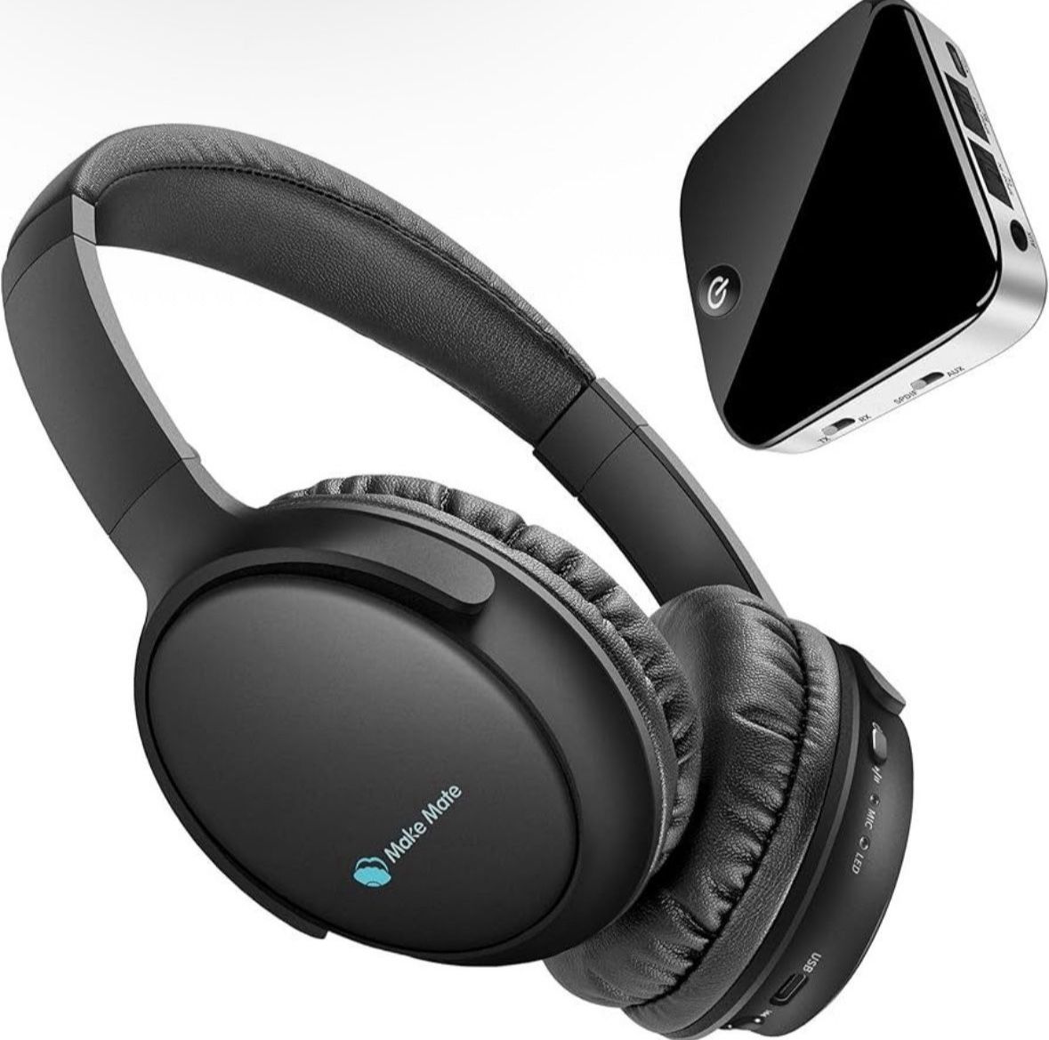TV Headphones, BKM100 Wireless Headphones for TV with Bluetooth Transmitter & Receiver Set (CSR BC8670) with Optical, Plug & Play, Foldable, No Delay,