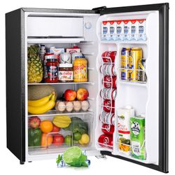 Mini Fridge with Freezer, 3.2 Cu.Ft Small Refrigerator Single Door Compact Refrigerator for Dorm Office, Adjustable Thermostat, Low Noise, BR321 Black