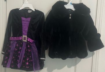 Girls Halloween Witch Costume and Black Faux Fur Coat