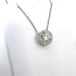 Solitaire Diamond Necklace  .85TCW 14K White Gold