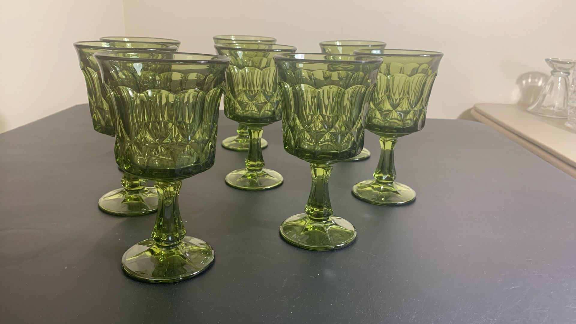 Noritake perspective, avocado, green wine/water goblin