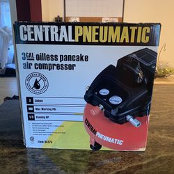 CENTRAL PNEUMATIC 3 Gal Air Compressor 100 PSI Oilless Portable Pancake 1/3 HP