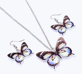 Hand painted Butterfly Necklace Earrings set