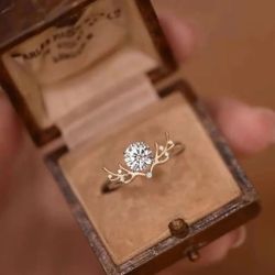 14K Gold Plated Antler Rings for Women Cubic Zirconia Statement Promise Rings Christmas Deer Rings Festival Jewelry Cute Zircon Crystal Wedding Ring 9