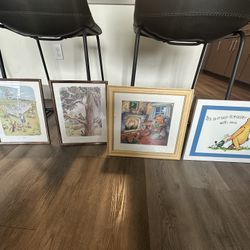Vintage Winnie the Pooh Framed Wall Art Set - Set of 4