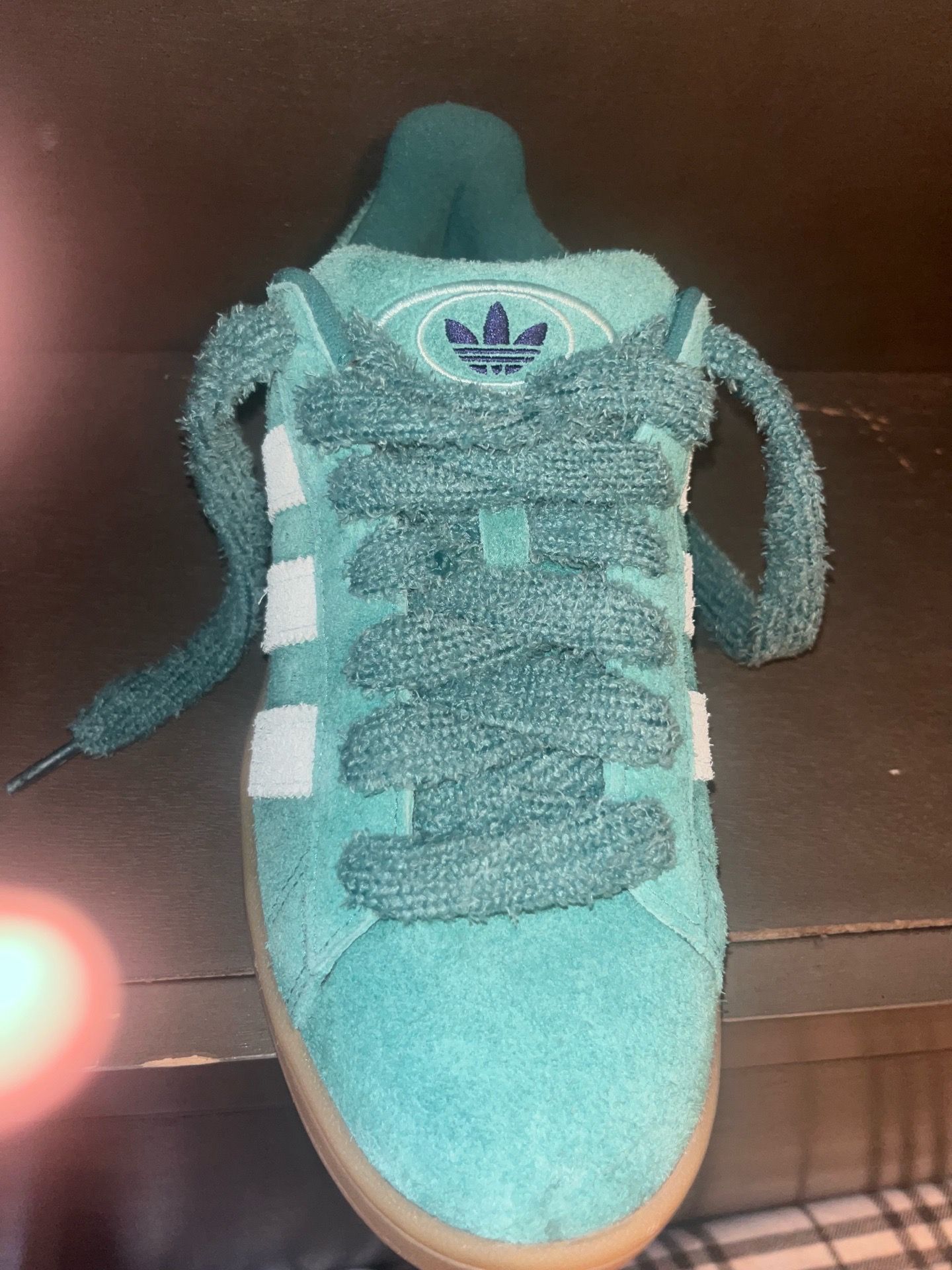 adidas Campus Teal Suede White Stripes Gum Sole Low-Top Athletic Sneakers