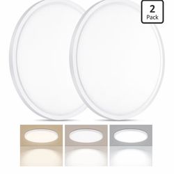 2 Pack LED Flush Mount Ceiling Light, 24W Ultra Thin Round White 3000k/4000k/6500k 3 Color Temperatures Adjusted 12 Inch Modern Ceiling Lights for Bed