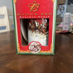 1(contact info removed) 25th Anniversary Holiday Budweiser Beer Stein 