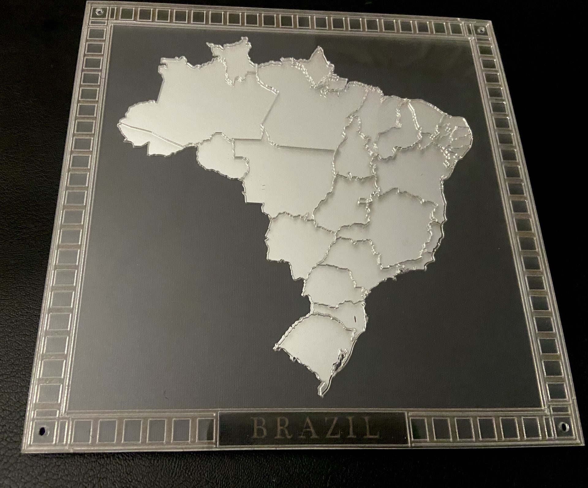 Black and Silver Brazil Map