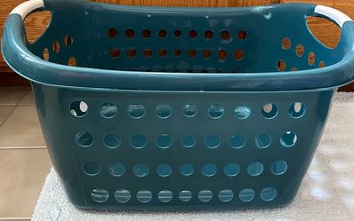 Teal Plastic Laundry Basket with handles